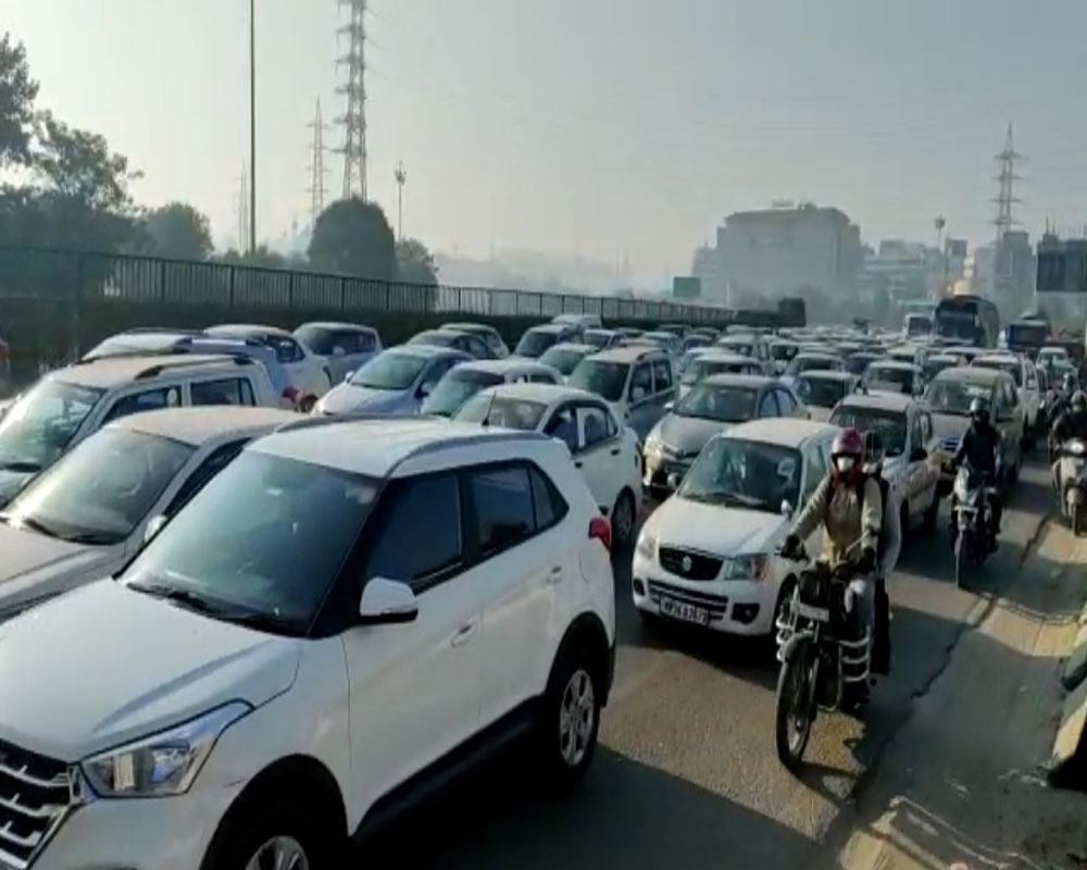 Traffic Jam At Delhi Gurugram Border As Police Check Vehicles