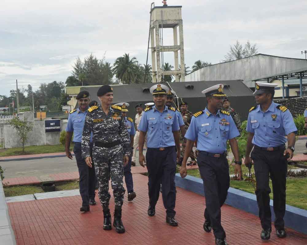 Navy chief visits INS Baaz at Andaman islands, spends time with personnel