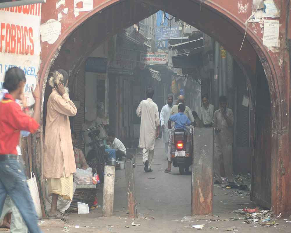 Built in 1857, part of Katra Neel Gateway in Old Delhi crumbles