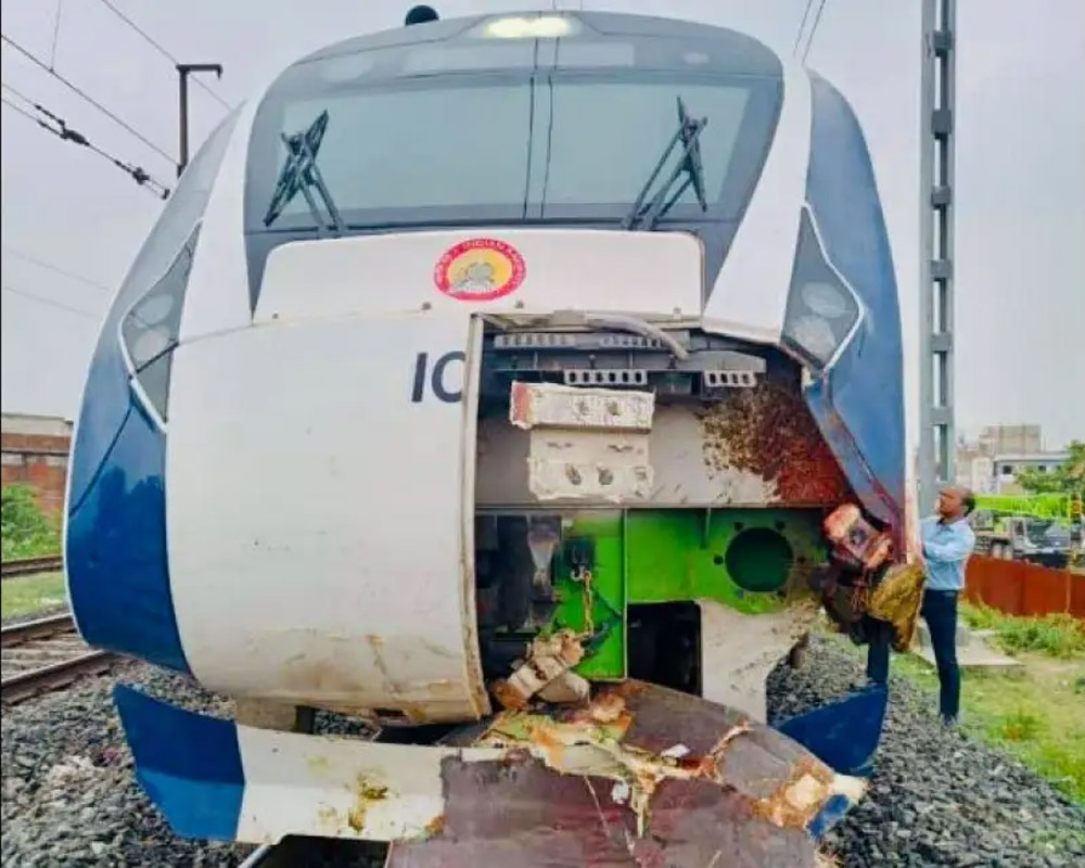 Gandhinagar-bound Vande Bharat train rams into cattle in Gujarat, front panel damaged; third incident this month