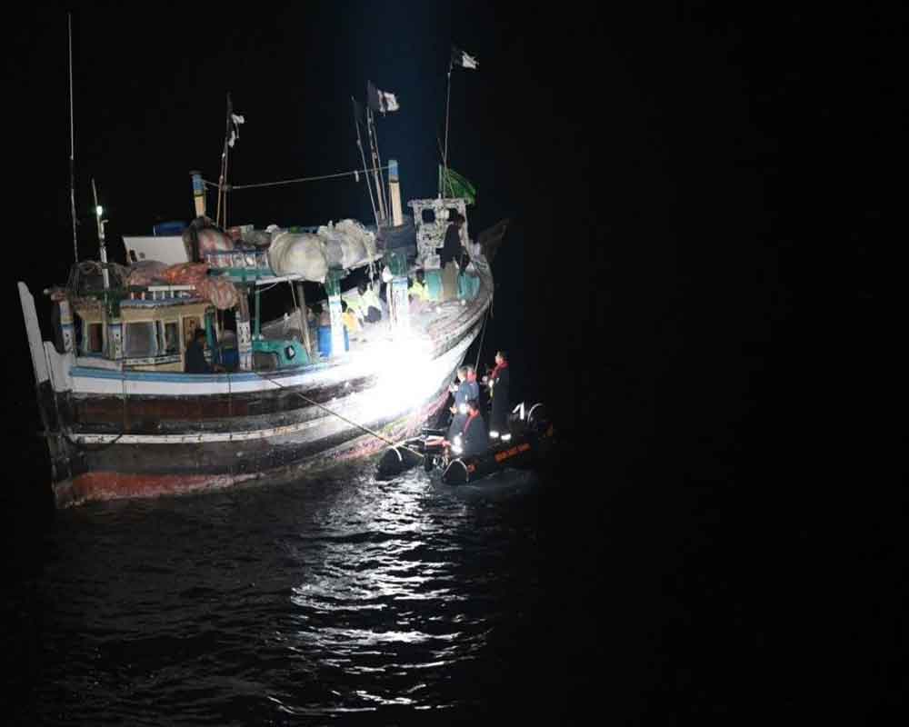 Pak boat with crew, arms, and drugs intercepted off Gujarat coast: ICG