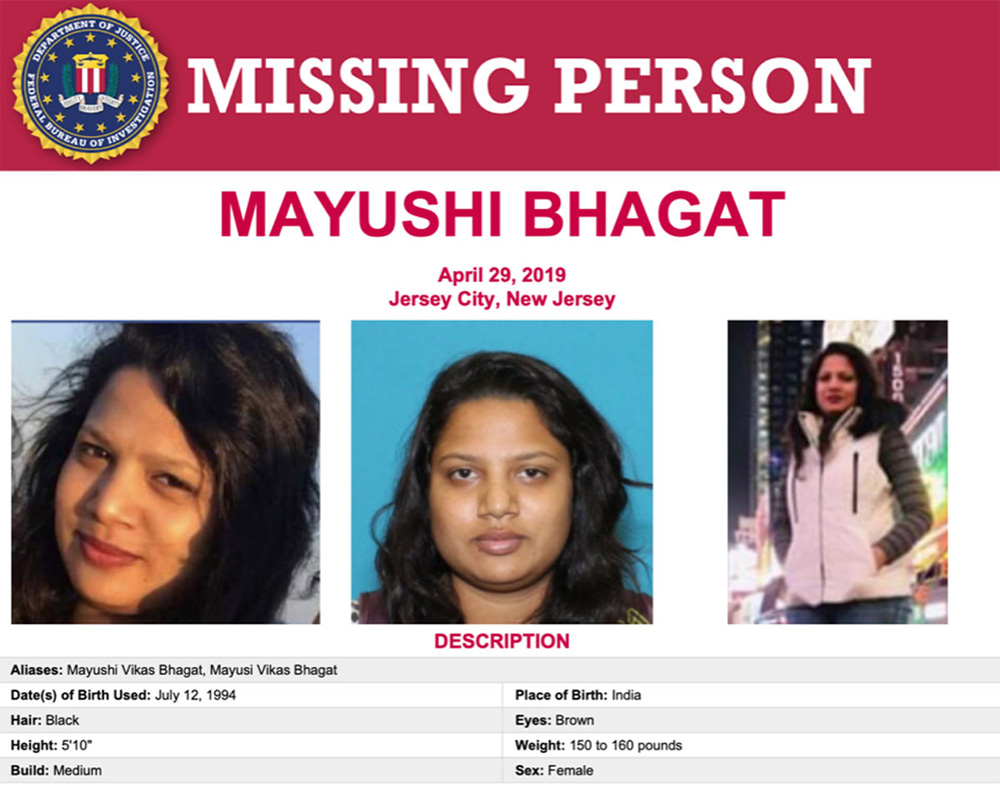 FBI offers USD 10,000 reward for information about Indian female student missing from New Jersey