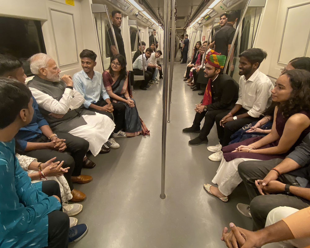 PM Modi travels in metro to attend Delhi University event