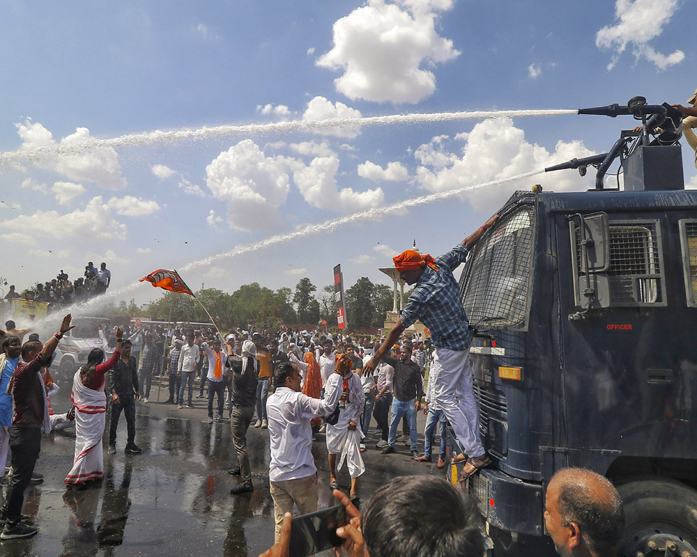 Protest Over Corruption Cops Use Water Cannon To Disperse Bjp Workers In Jaipur 