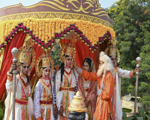 Tableaux depicting Ramayana scenes part of Deepotsav procession