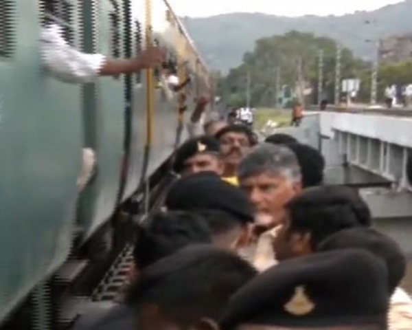 Unperturbed over speeding train, Andhra CM Naidu inspects flood relief work