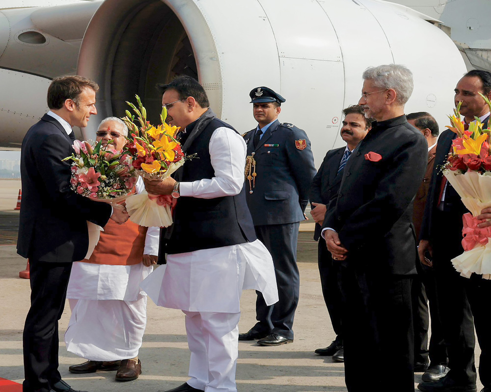 French President Macron reaches Jaipur; will join roadshow, hold talks with Modi