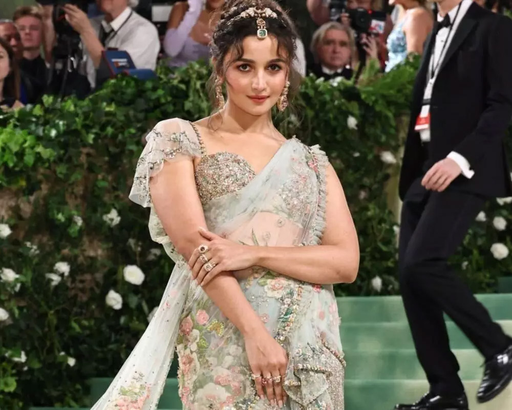 Met Gala 2024: Alia Bhatt walks in floral saree by Sabyasachi Mukherjee