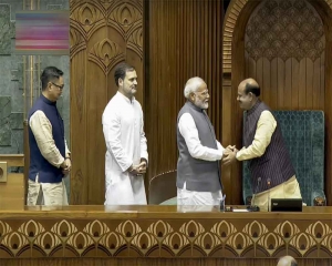 In rare gesture, PM Modi, Rahul Gandhi shake hands in Lok Sabha