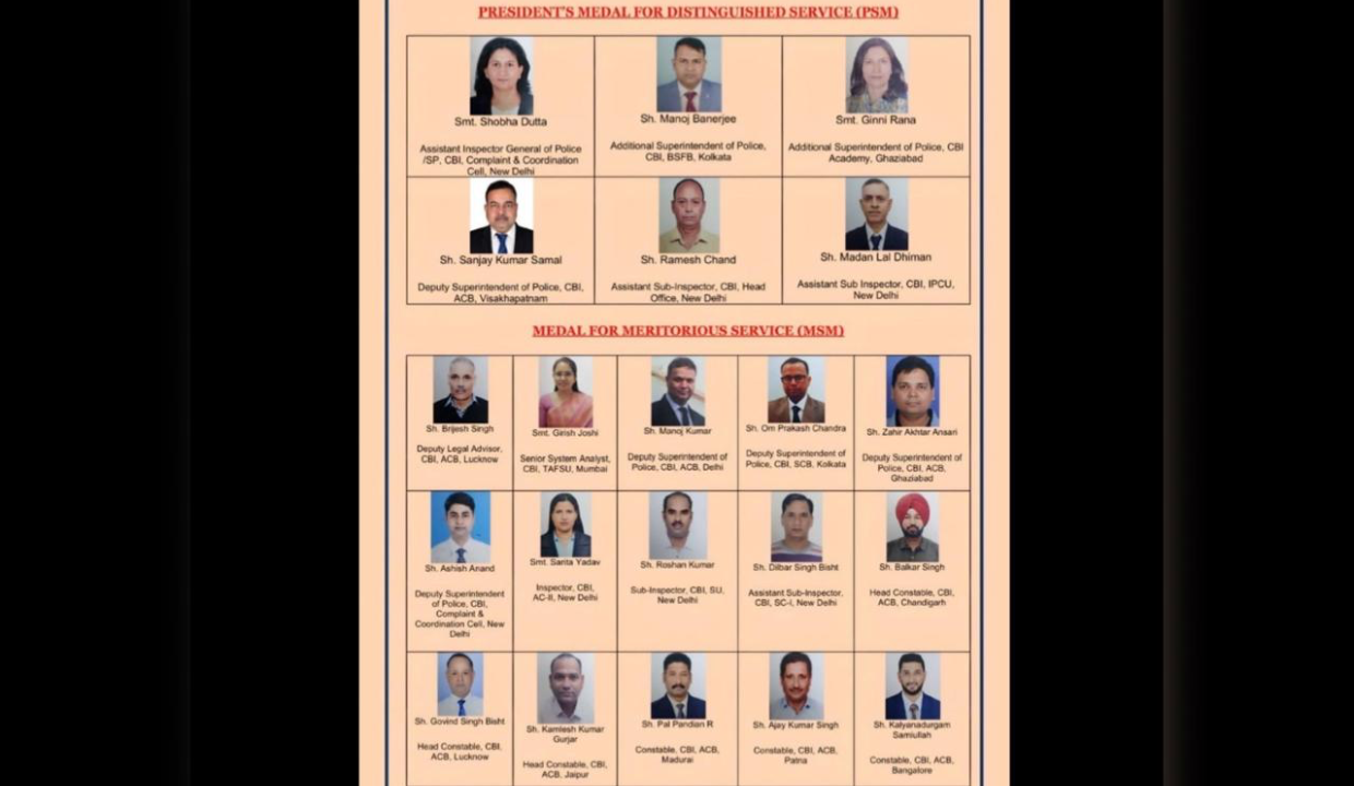 21 CBI personnel awarded President's Medals on Independence Day