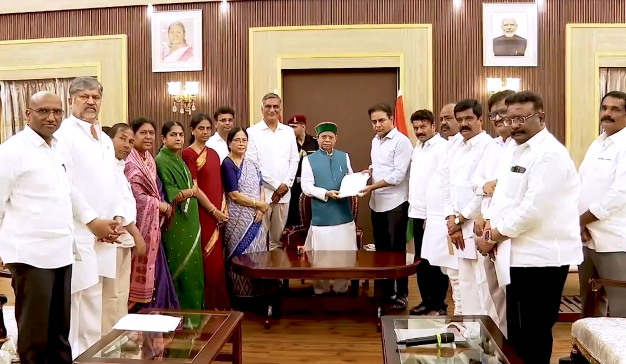 22 BRS MLAs including KTR, Harish Rao, suspended from T'gana Assembly; meets Guv