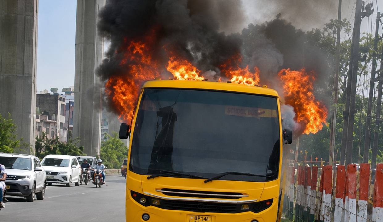 Fire breaks out in school bus under maintenance in Ghaziabad, no casualties reported