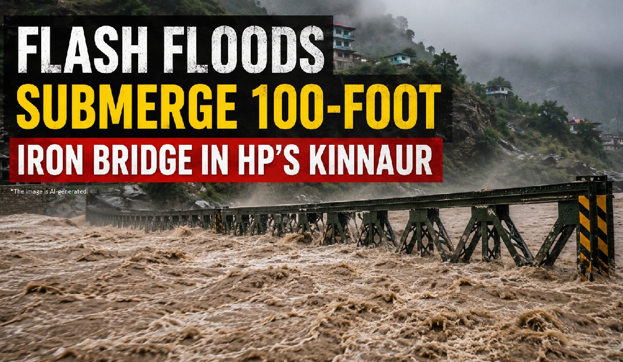 Flash floods submerge 100-foot iron bridge in HP’s Kinnaur