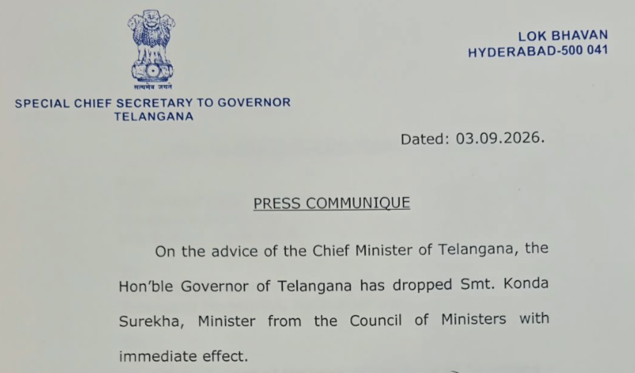Governor approves Revanth Reddy’s decision to drop Konda Surekha from Telangana Cabinet