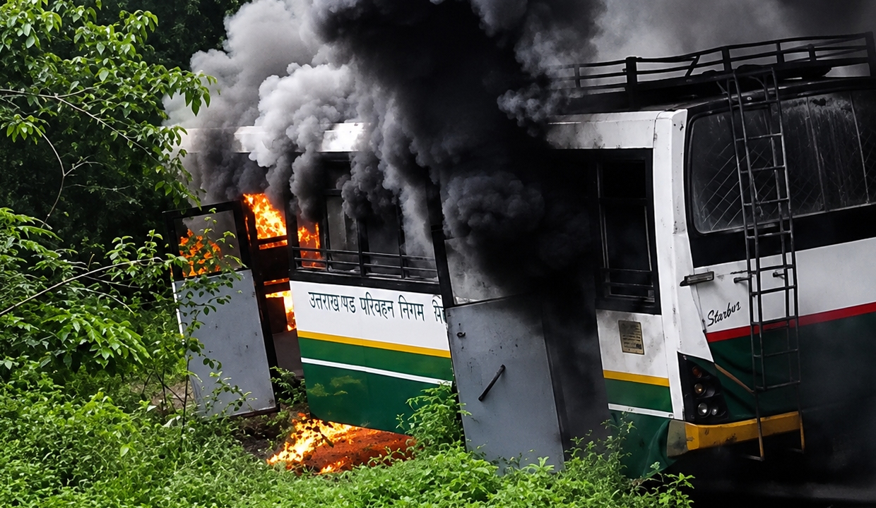 HRTC bus destroyed in fire near Palampur; all passengers escape unharmed