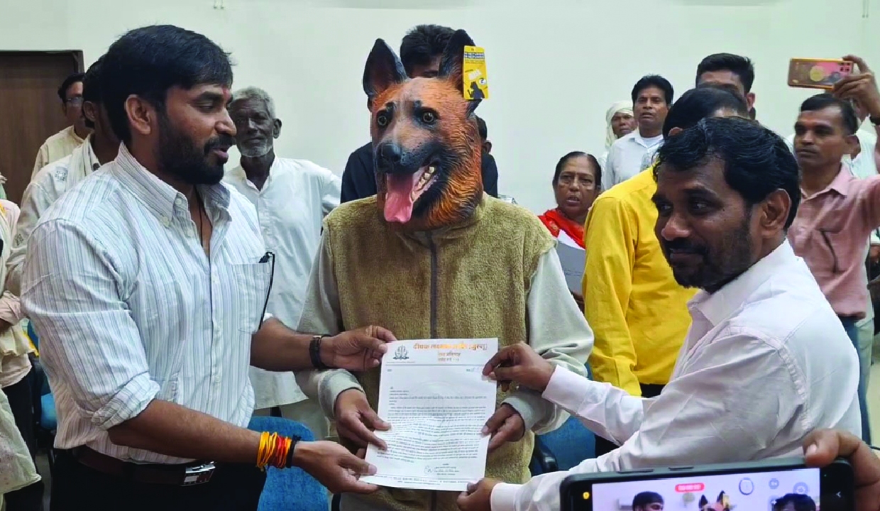 Man in dog mask protests stray dog sterilisation in Khandwa