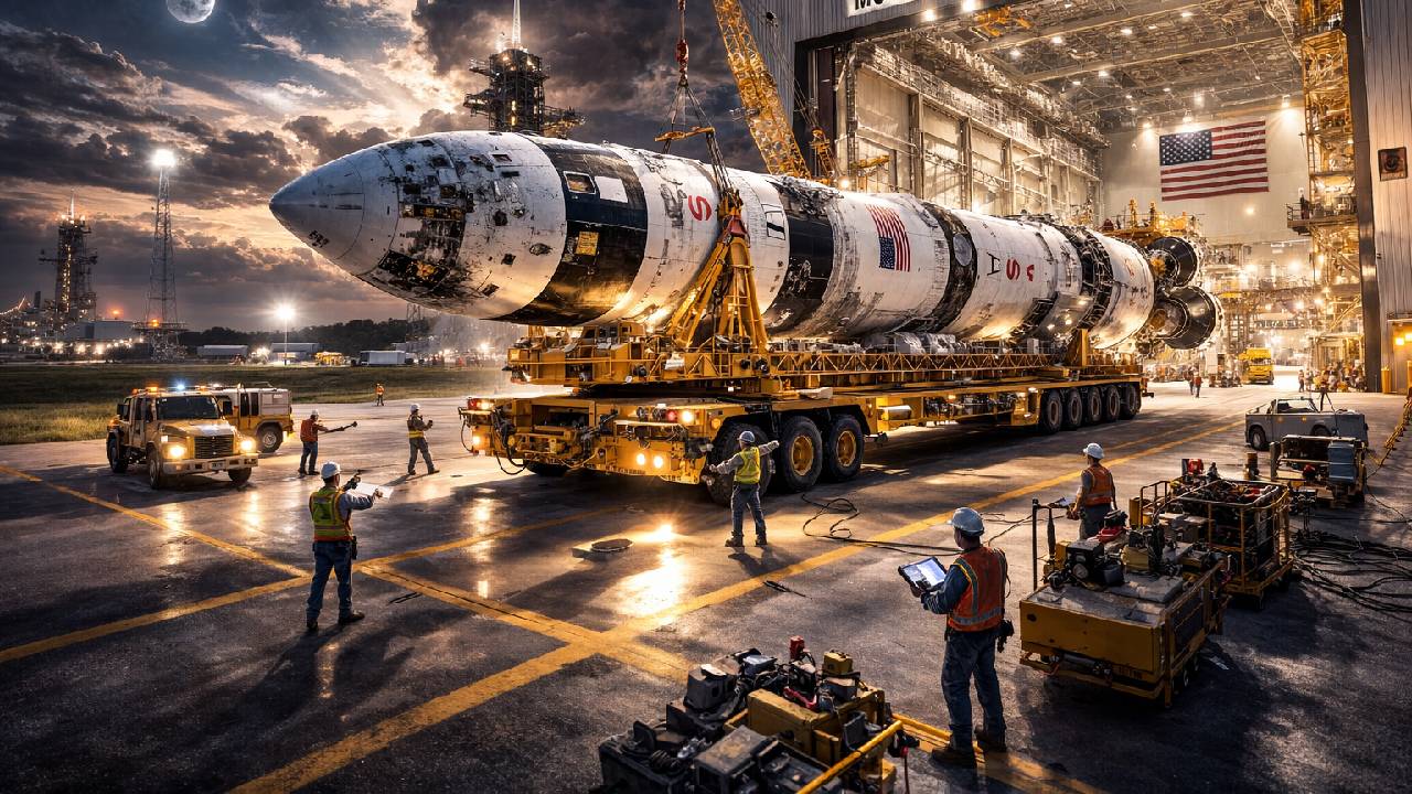 Moon rocket heads for repairs