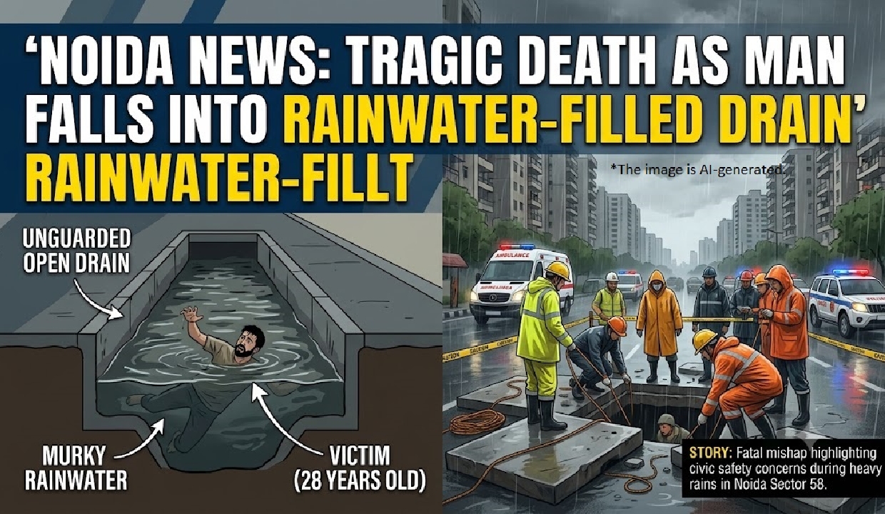 Noida: Man dies after falling into rainwater-filled drain