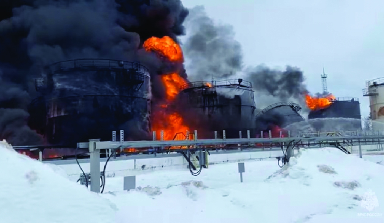 Russian retail depot burns after long-range drone strike
