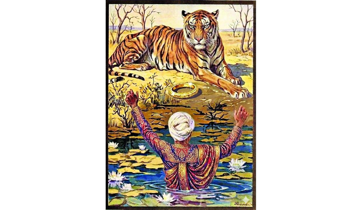 Table with Moral - The Tiger and the Traveller (Hitopadesha)