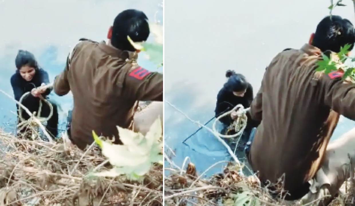 Woman filming reel falls into drain, rescued