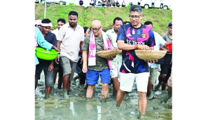 Assam Minister Pijush Hazarika reviews flood situation in Nazira
