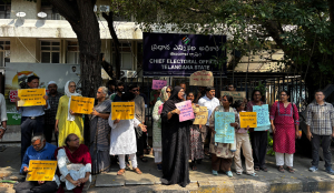 At the Election Commission’s gates in Hyderabad, a protest over the right to vote