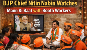 BJP chief Nitin Nabin watches Mann Ki Baat with booth workers