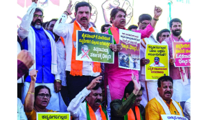 BJP protests Govt housing plan for eviction victims in Kogilu