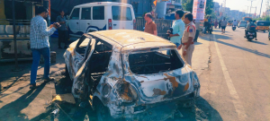 Car set ablaze outside Grill cottage in Hyderabad after a fight over delayed Biryani
