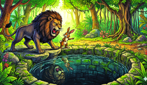 Clever rabbit and the lion - Panchatantra Book 1, Mitra bheda