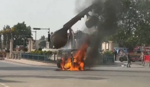 CNG auto rickshaw carrying devotees catches fire in Ayodhya