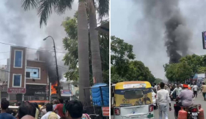 Fire breaks out at shops in Lucknow's Vikas Nagar, firefighters launch rescue operation