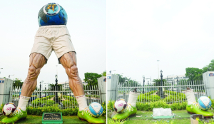Football-theme sculpture at Salt Lake stadium razed