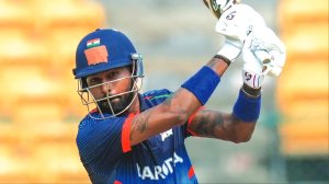 Hardik smashes five sixes in an over in VHT