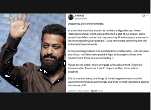 Jr NTR condemns AI deepfake targeting Janhvi Kapoor, calls for action against misuse