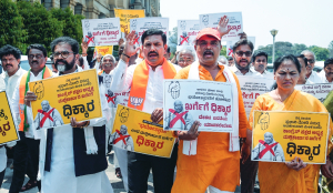 Karnataka BJP protests against Kharge’s ‘terrorist’ remark on PM