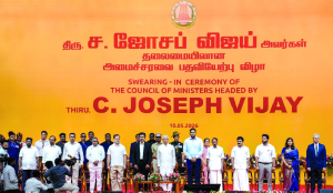 MHA rule ignites cultural, political row at Vijay’s oath taking