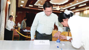 Myanmar military-backed party leads in early elections