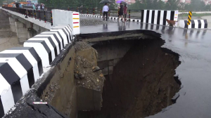 Newly built approach road to bridge caves in after heavy rains in Dehradun