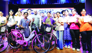 Rekha Gupta distributes bicycles to girl students