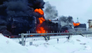 Russian retail depot burns after long-range drone strike