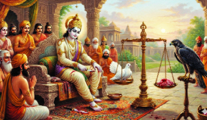 Table with Moral - King Shibi and the Dove (Mahabharata, Vana Parva)