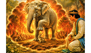 Table with Moral - The Compassionate Elephant and Prince Meghkumar