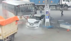 TGSRTC bus crashes into petrol bunk on Hyderabad outskirts, no injuries reported
