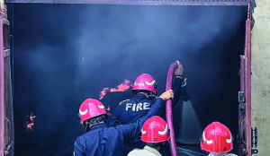 Three rescued after fire in Mandoli godown