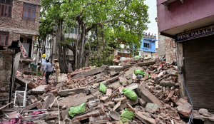 Tilted building demolished in Jaipur following structural risk alert