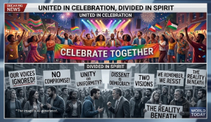 United in celebration, divided in spirit