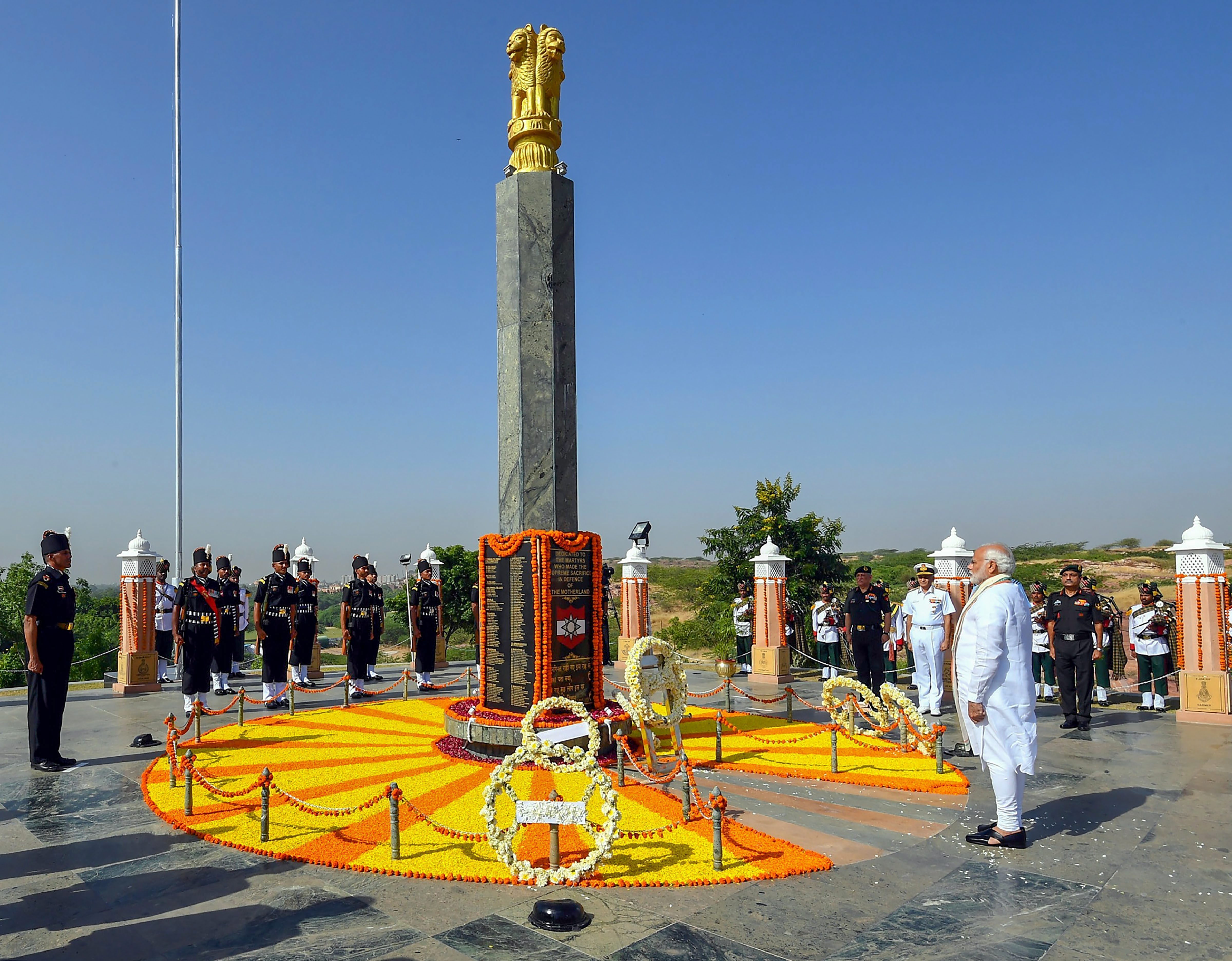 Prime Minister Narendra Modi pays homage to martyrs at the Konark War Memorial, in Jodhpur - PTI