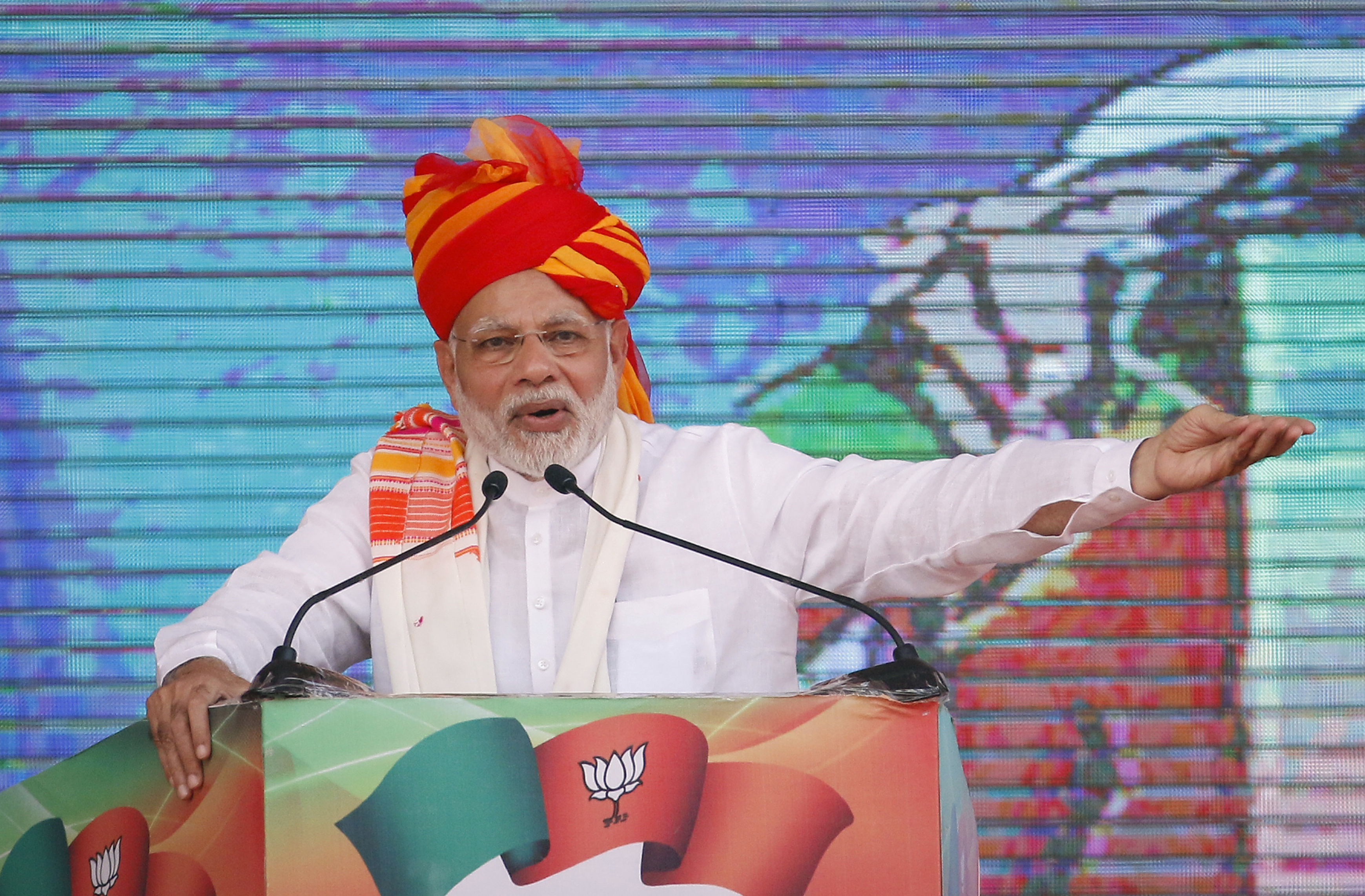 Indian Prime Minister Narendra Modi speaks during a public meeting in Ajmer - AP